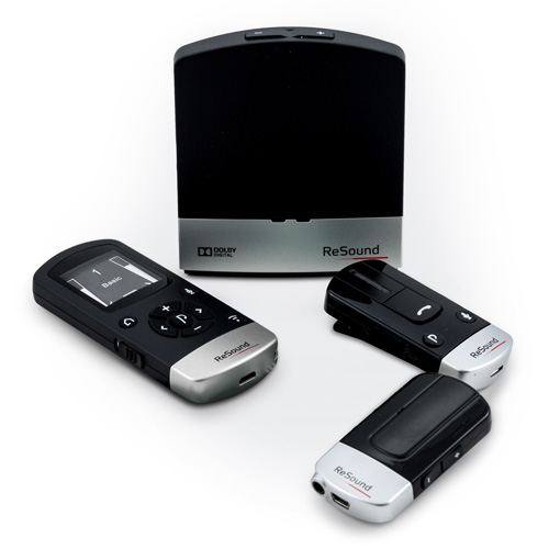 GN ReSound’s Hearing Aid Accessories, from left: Unite Remote Control 2, Unite TV Streamer 2, Unite Phone Clip+, Unite Mini Microphone